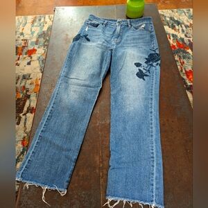 Harper Heritage Womens Blue Jeans Embroidered Floral High Rise Straight